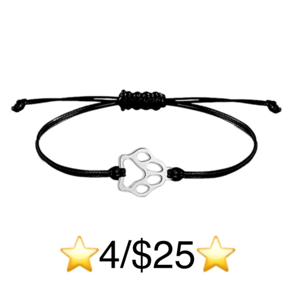 Stainless Steel Paw Print Adjustable Rope Bracelet